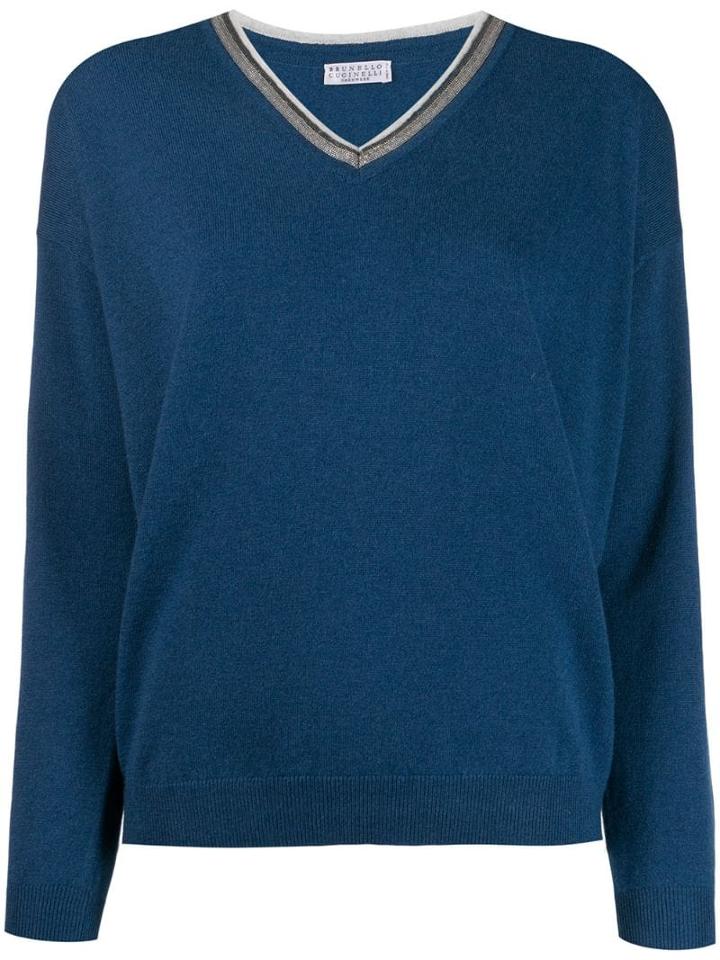 Brunello Cucinelli Cashmere V-neck Pullover - Blue