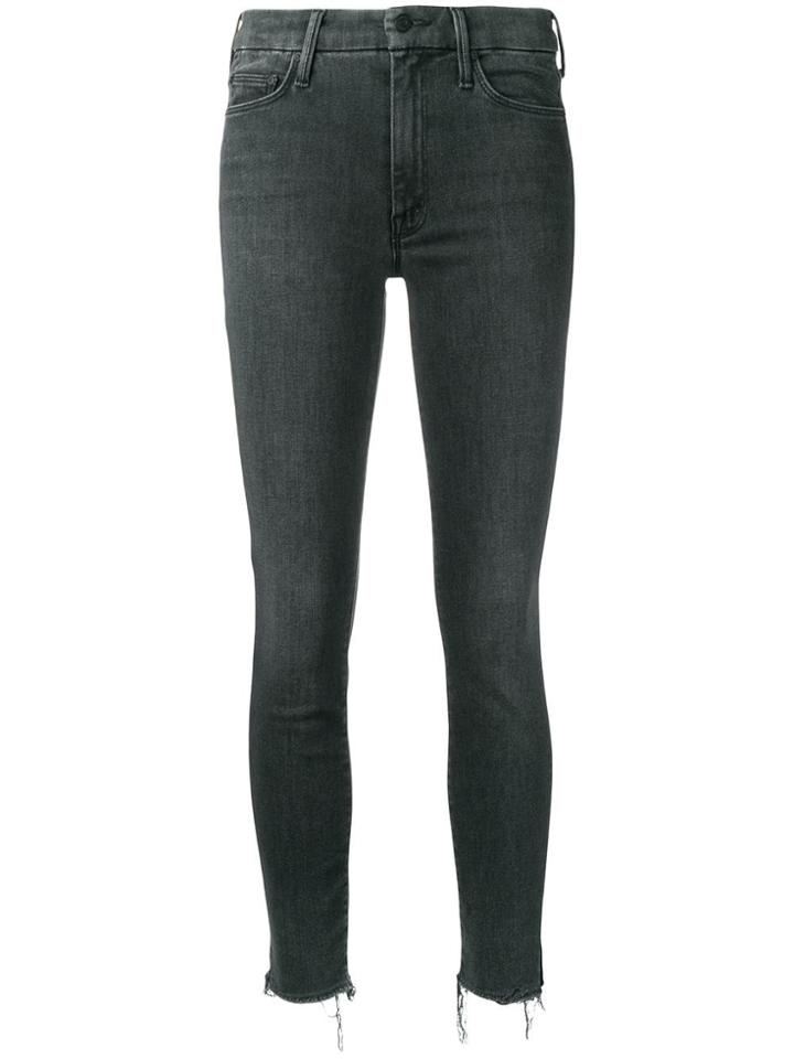 Mother Frayed Hem Skinny Jeans - Grey