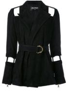 Balmain - Cutout Belted Jacket - Women - Cotton/lamb Skin/viscose - 40, Black, Cotton/lamb Skin/viscose