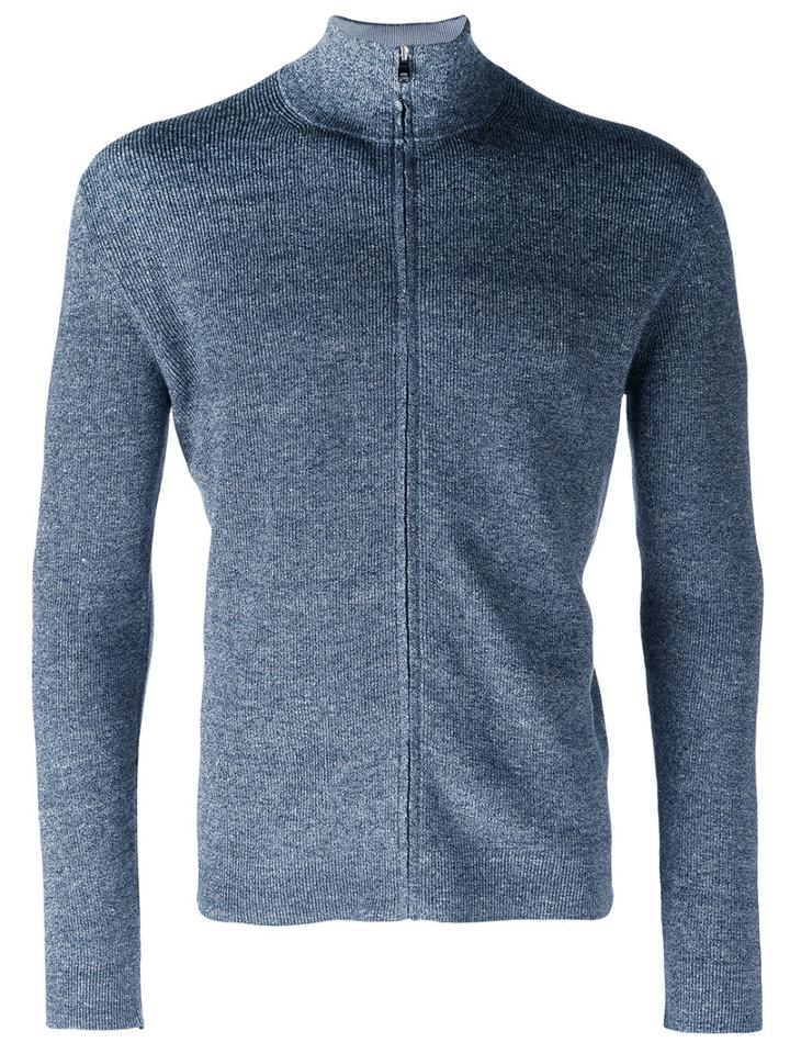 Corneliani Zip-up Knitted Sweater, Men's, Size: 54, Blue, Cotton/linen/flax