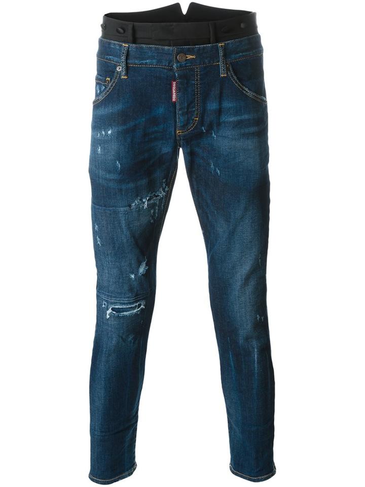 Dsquared2 Dual Waistband Slim Jeans, Men's, Size: 48, Blue, Silk/cotton/virgin Wool
