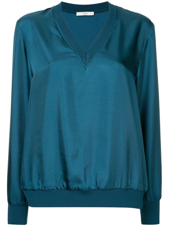 Tibi Mendini Twill V-neck Top - Blue