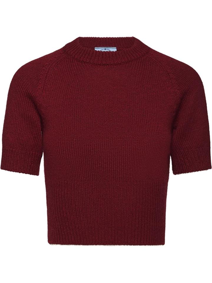 Prada Cropped Knit T-shirt - Red