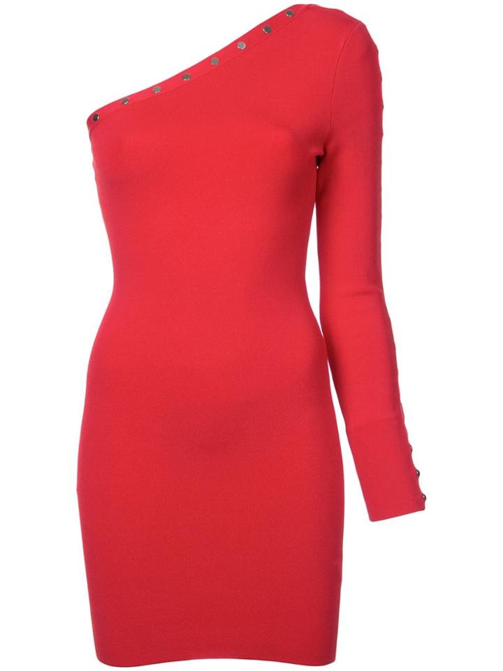 Alexander Wang Button Detail One Sleeve Dress - Red