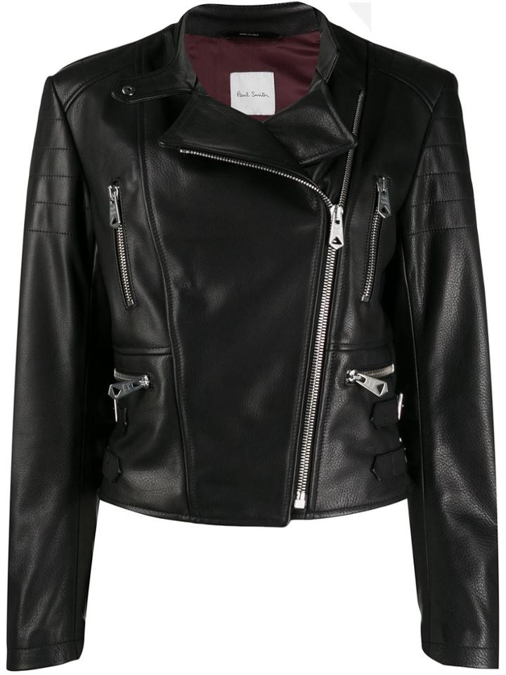 Paul Smith Off-centre Zipped Biker Jacket - Black