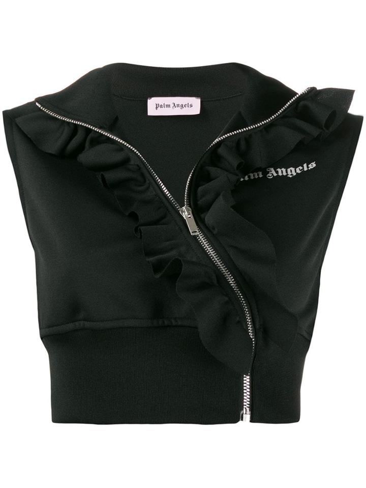 Palm Angels Cropped Ruffle Track Vest - Black