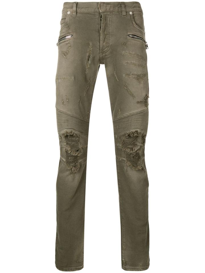 Balmain Distressed Style Jeans - Green