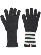 Thom Browne Ribbed Gloves With 4-bar Stripe In Dark Grey Cashmere