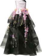 Marchesa Strapless Horsehair Ballgown With Cascading Wisteria - Black