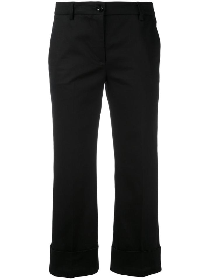 L'autre Chose - Folded Hem Cropped Trousers - Women - Cotton/spandex/elastane/cupro - 40, Black, Cotton/spandex/elastane/cupro