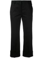 L'autre Chose - Folded Hem Cropped Trousers - Women - Cotton/spandex/elastane/cupro - 40, Black, Cotton/spandex/elastane/cupro