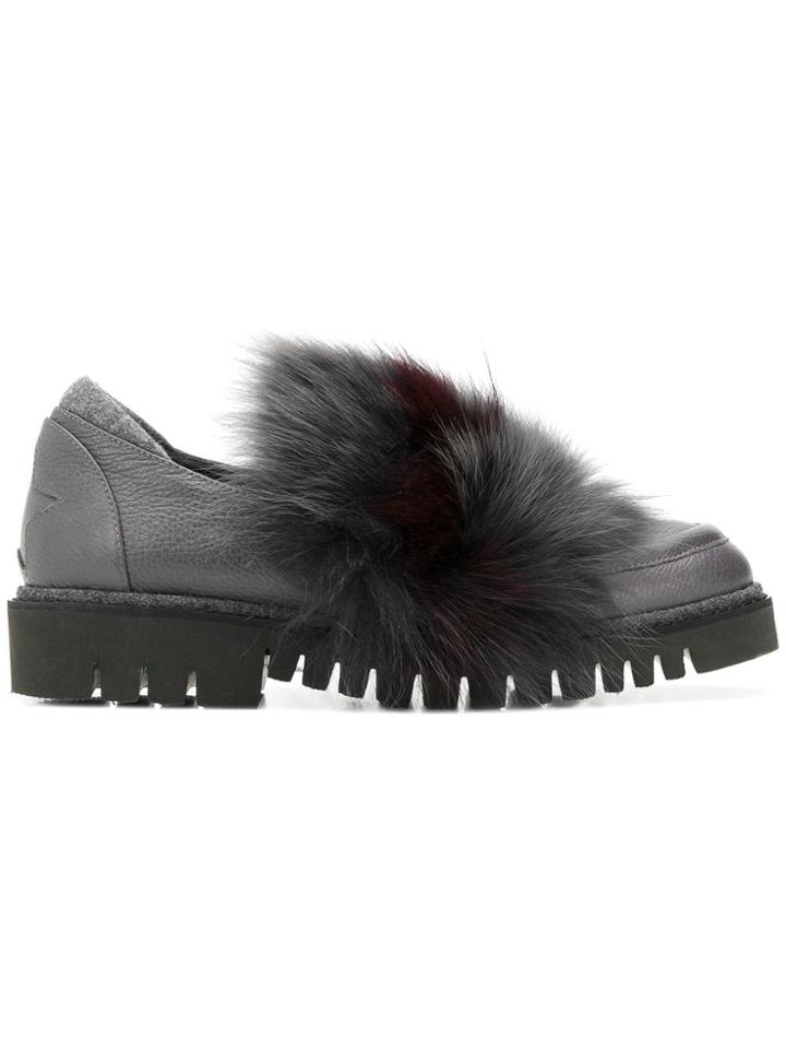 Lorena Antoniazzi Fur Embellished Loafers - Grey