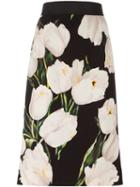 Dolce & Gabbana Tulip Print Pencil Skirt, Women's, Size: 40, Black, Silk/spandex/elastane/wool