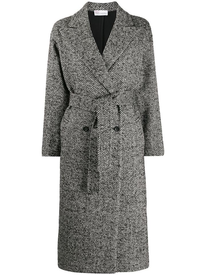 Red Valentino Herringbone Double Breasted Coat - Grey