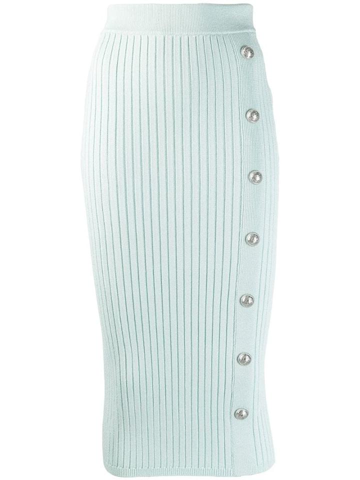 Balmain Rib-knit Fitted Skirt - Green