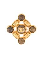Chanel Vintage Square Cc Brooch - Gold
