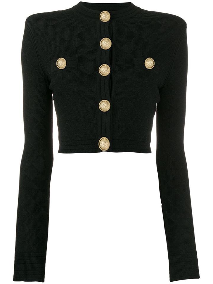 Balmain Gold-tone Embellished Cropped Cardigan - Black