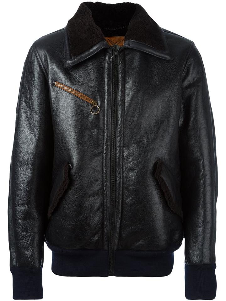 Golden Goose Deluxe Brand Leather Bomber Jacket, Men's, Size: Medium, Black, Calf Leather/polyester