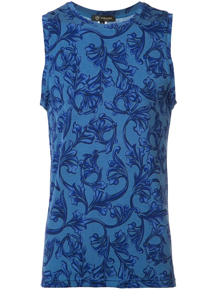 Versace - 'barocco' Print Tank Top - Men - Spandex/elastane/viscose - Iv, Blue, Spandex/elastane/viscose
