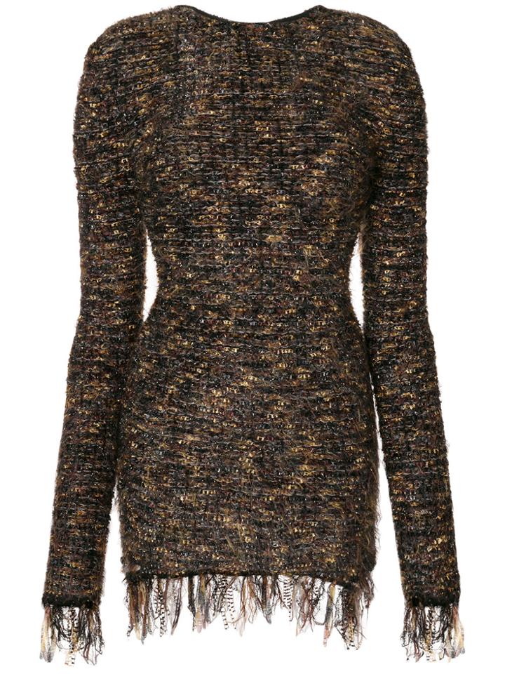 Balmain Frayed Hem Mini Dress - Brown