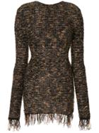 Balmain Frayed Hem Mini Dress - Brown