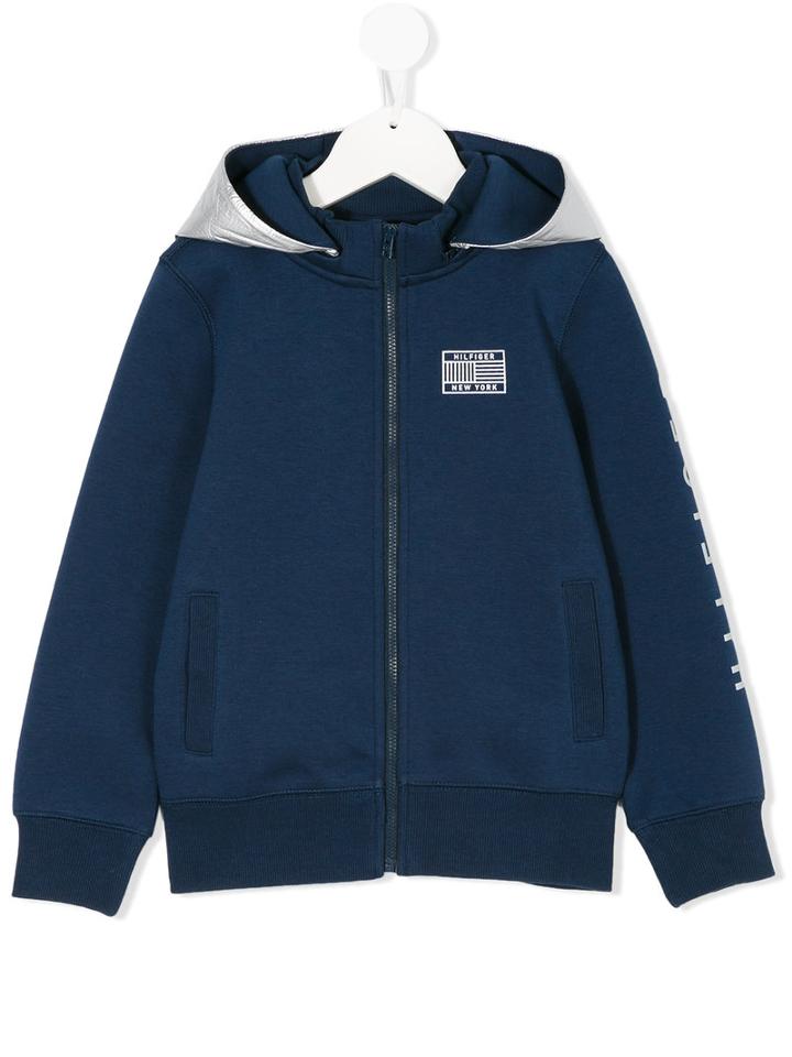 Tommy Hilfiger Junior - Embroidered Hoodie With Contrast Hood - Kids - Polyamide/polyurethane - 12 Yrs, Blue