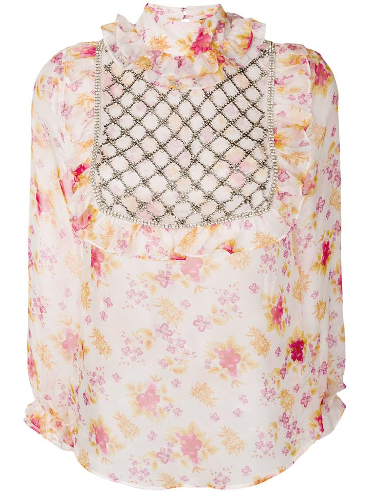Dodo Bar Or Floral Print Crystal Embellished Bib Shirt - Multicolour