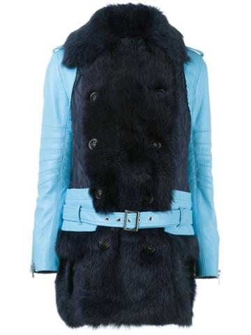 Sacai Fur Trim Leather Coat