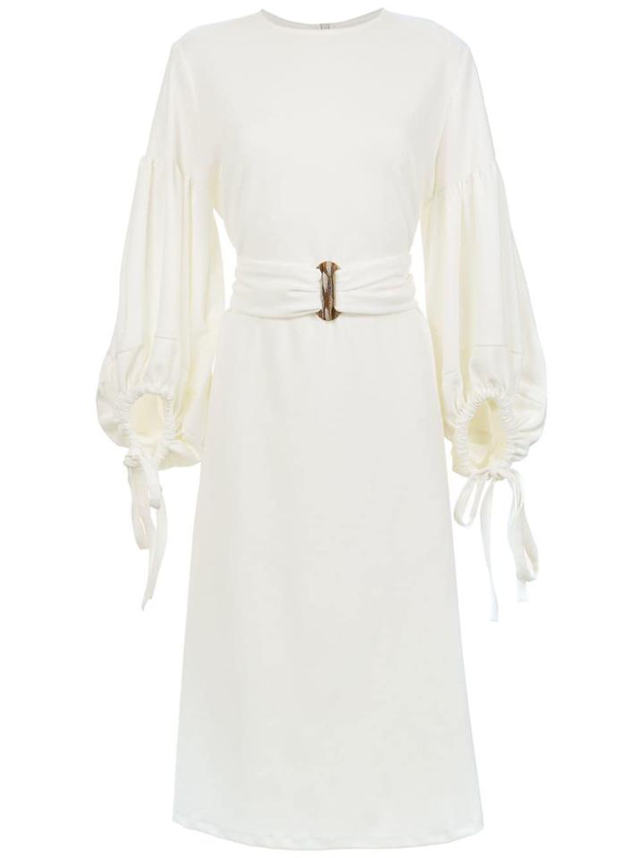 Framed Rush Midi Belted Dress - White