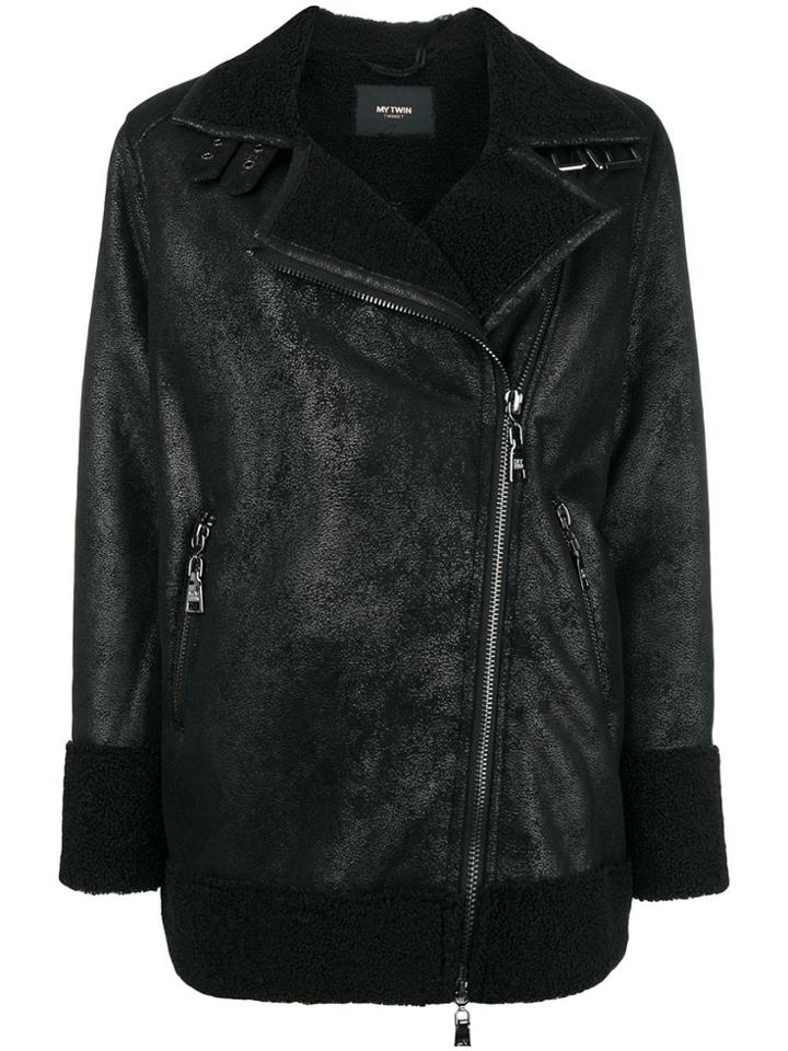Twin-set Faux Shearling Leather Jacket - Black