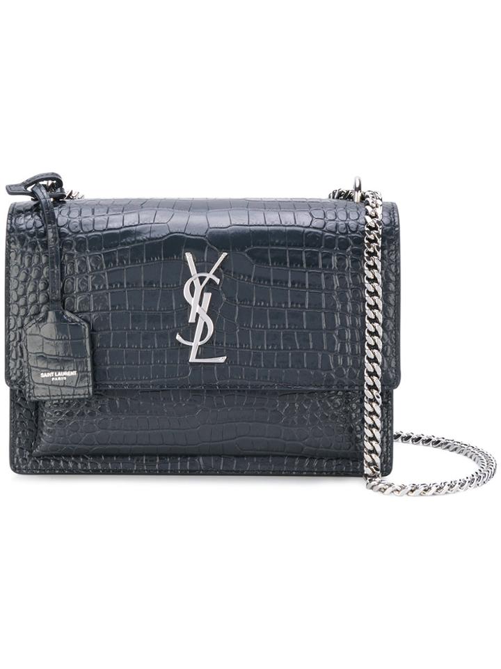Saint Laurent Crocodile Embossed Sunset Bag - Grey