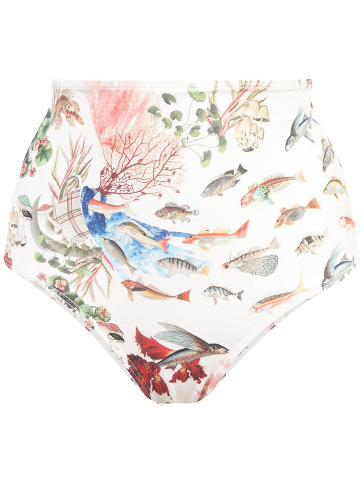 Patbo Fish Print High-waisted Bikini Bottom - White