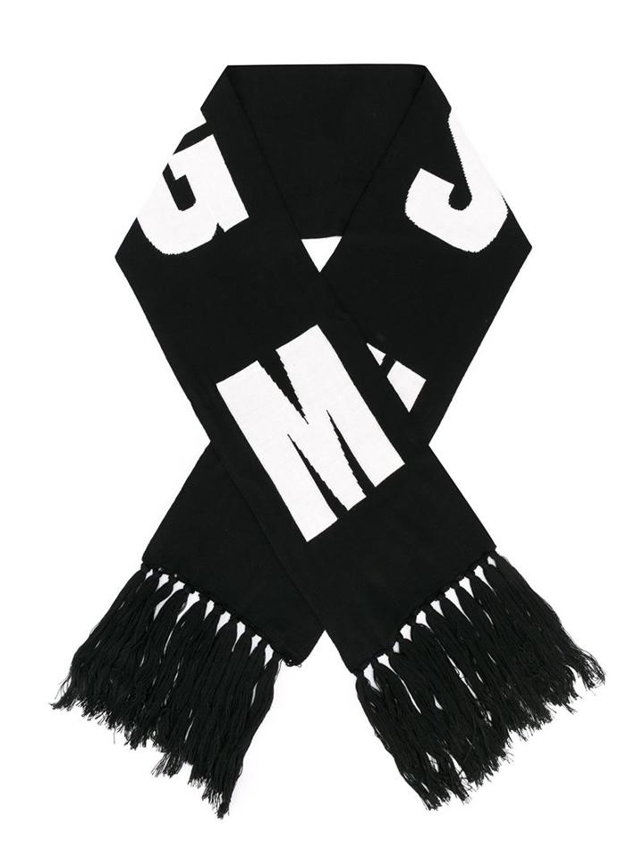 Msgm Kids Logo Knit Scarf, Boy's, Black