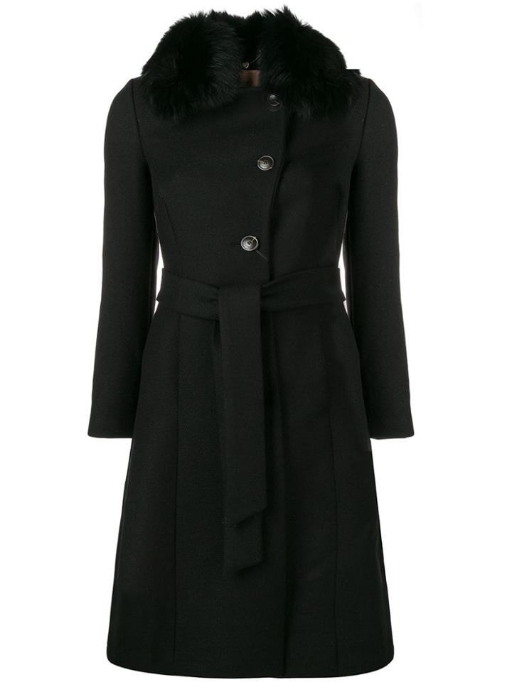 Twin-set Fur Collar Single Breasted Coat - Black