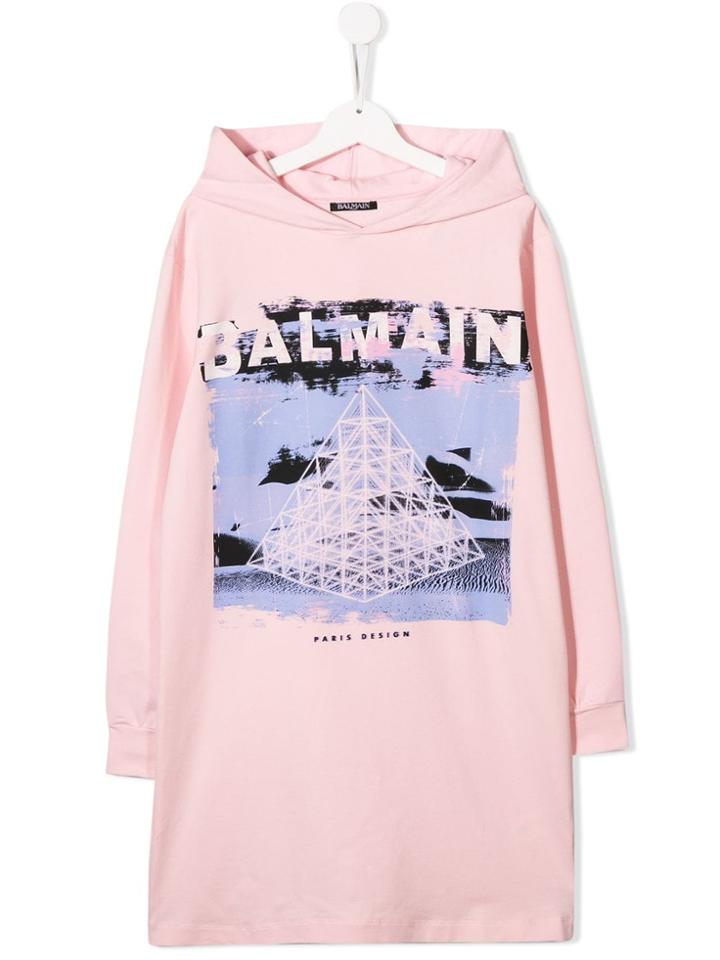 Balmain Kids Graphic Print Hoodie Dress - Pink