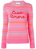 Giada Benincasa Ciao Amore Embroidered Lurex Stripe Sweater - Pink &