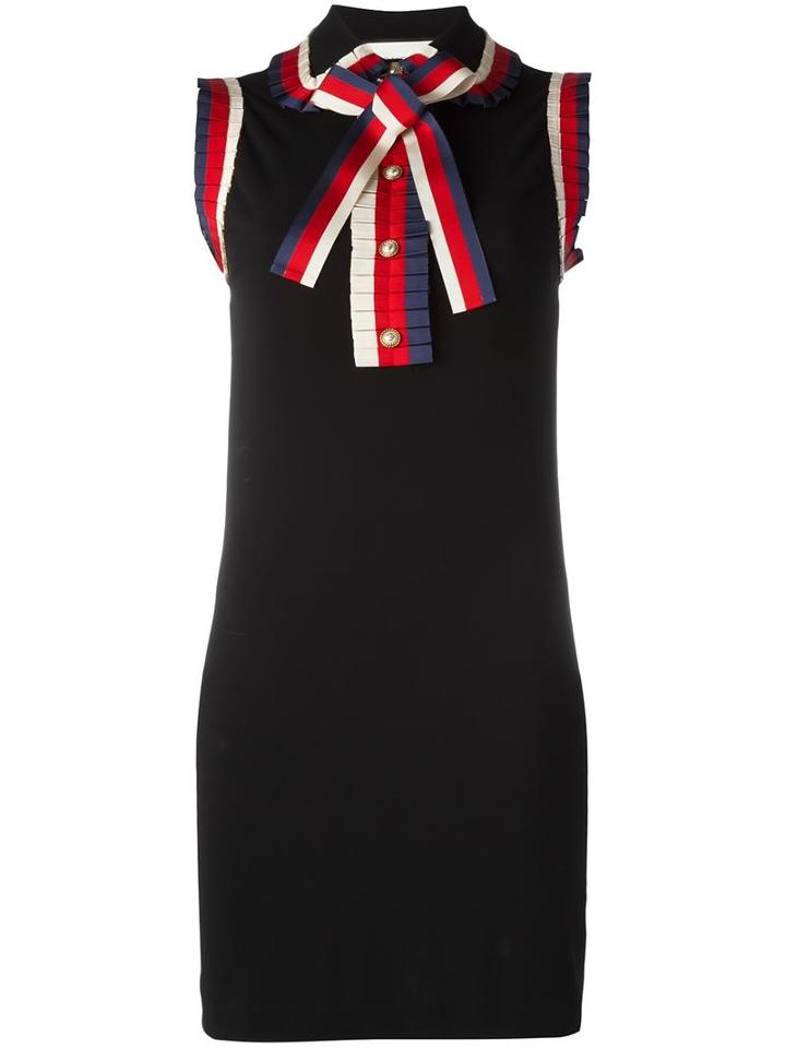 Gucci Web Trim Ruffled Dress, Women's, Size: Small, Black, Spandex/elastane/viscose
