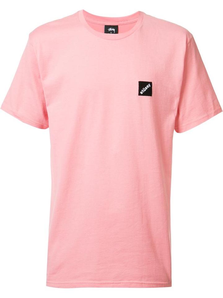Stussy Square Embroidery T-shirt, Men's, Size: Medium, Pink/purple, Cotton