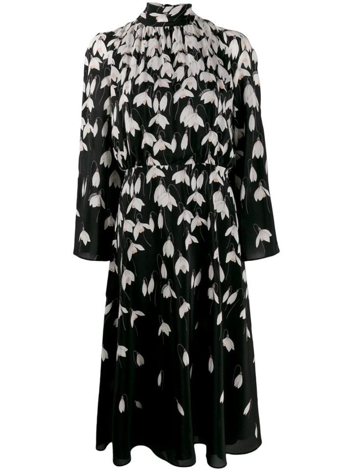 Valentino Floral Print Turtleneck Dress - Black