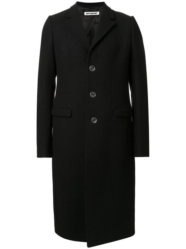 Off-white Single Breasted Coat, Men's, Size: Medium, Black, Nylon/polyester/wool