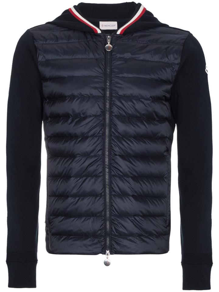 Moncler Quilted Shell Down Jacket With Knitted Sleeves - Blue