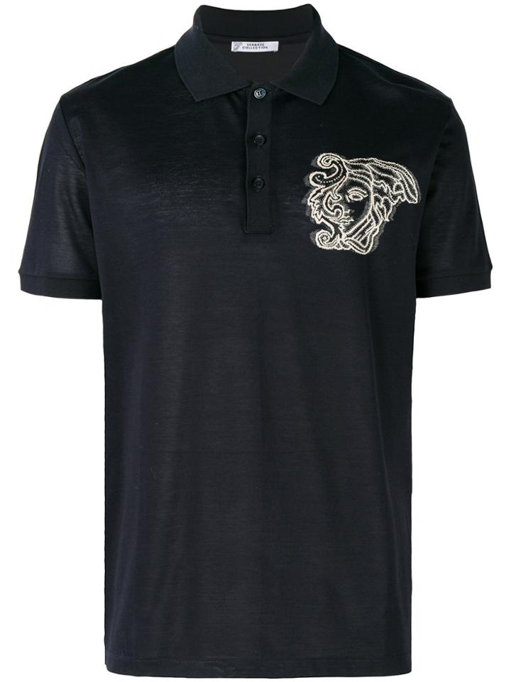Versace Collection Medusa Embroidered Polo Shirt - Blue