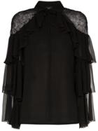 Giambattista Valli Lace Insert And Ruffle Detail Silk Blouse - Black