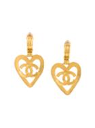 Chanel Vintage Cc Heart Logo Clip-on Earrings