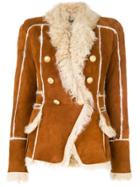 Balmain Button-embellished Shearling Jacket - Brown