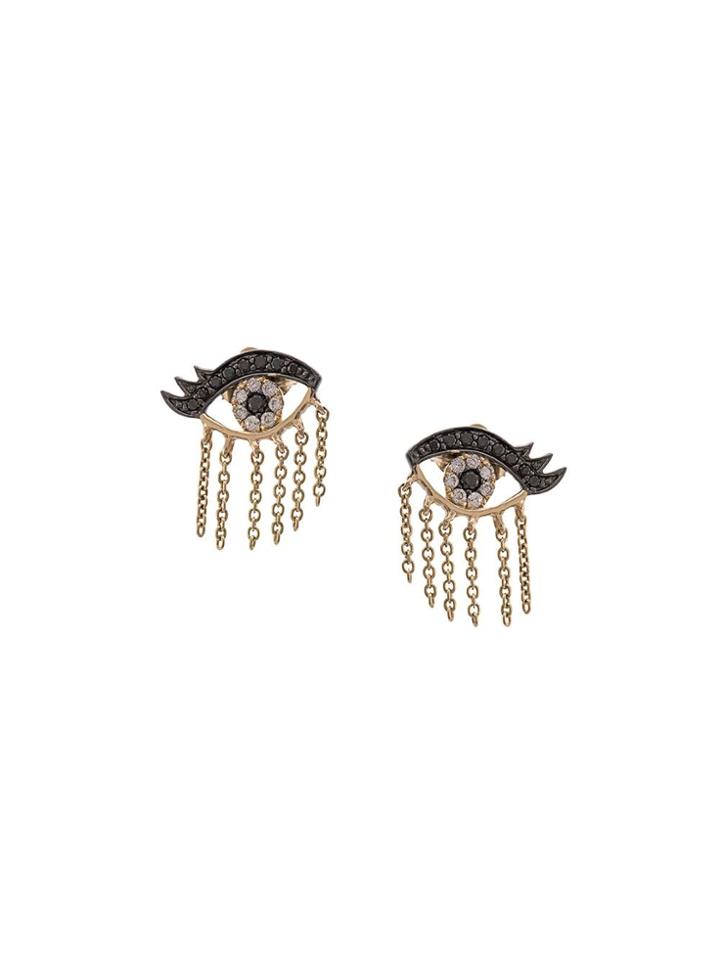 Sydney Evan 14kt Gold Enamel And Diamond Evil Eyelash Stud Earrings