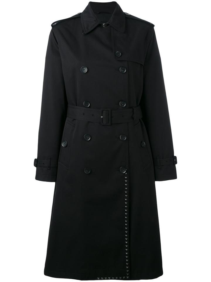 Valentino Rockstud Trench Coat, Women's, Size: 44, Black, Cotton/polyester/lyocell/linen/flax