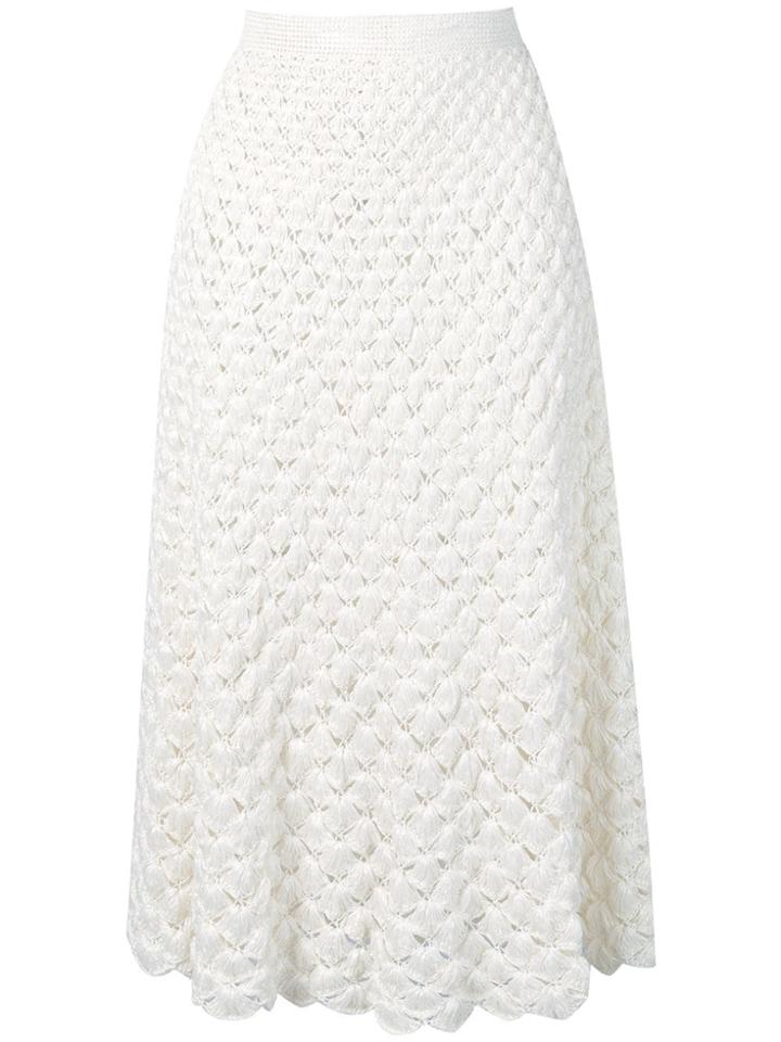 L'autre Chose Tasselled Crochet Midi Skirt - White