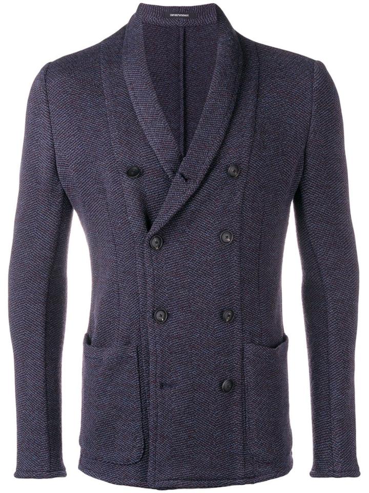 Emporio Armani Knitted Double Breasted Blazer - Blue