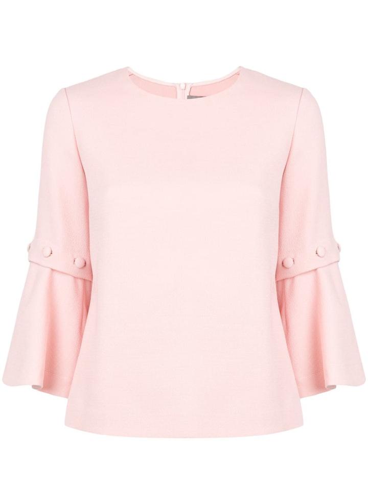 Lela Rose Flared Three-quarter Sleeve Blouse - Pink & Purple